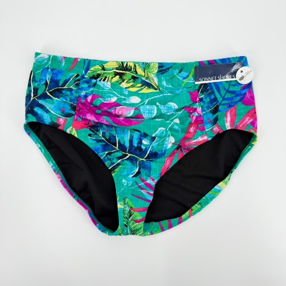 Sonnet Shores Womens Tropical Floral High Waisted Bikini Bottom Green Multi 14